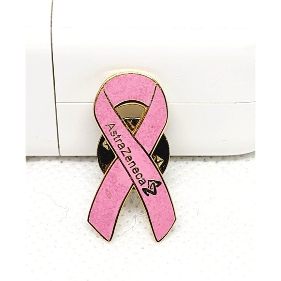 AstraZeneca Pin Pink Ribbon Breast Cancer Awareness Gold Tone
